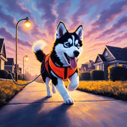 Husky Puppy Ready For Evening Adventure