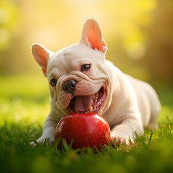 Satisfied Puppy After Apple Snack