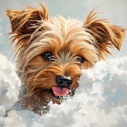 Surprised Yorkshire Terrier Puppy In Winter Garden