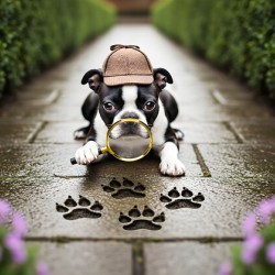 Boston Terrier Detective Puppy Begins Mystery Investigation