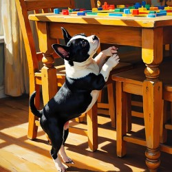 Boston Terrier Puppy Watches Family Board Game