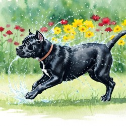 Content Cane Corso Puppy Rests After Rain Play