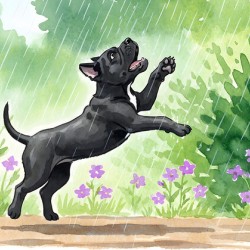Cane Corso Puppy Discovers Rain In The Garden