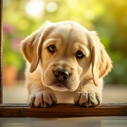 Curious Puppy Discovers Cat Flap Door