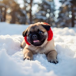 Content Pug Puppy Resting After Snow Day Adventure