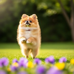 Tired Pomeranian Puppy Resting After Playful Chase