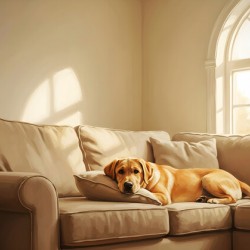 Sleepy Labrador Puppy Naps During Television Show
