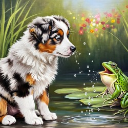 Puppy And Frog Become Peaceful Pond Friends