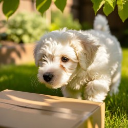 Bichon Frise Puppy Discovers Mysterious Garden Box