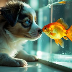 Australian Shepherd Puppy Discovers Amazing Fish Tank