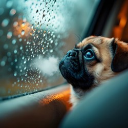 Pug Puppy Watches First Rainstorm From Car Window