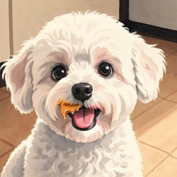 Happy Bichon Frise Puppy After Peanut Butter Treat
