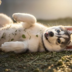 Happy Herb Covered Husky Puppy