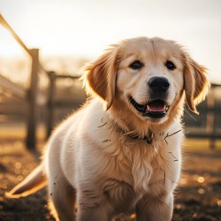 Golden Retriever Puppy Discovers Farm Haystack Adventure