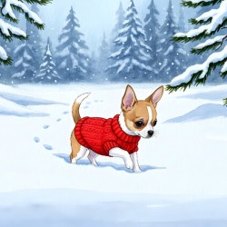 Chihuahua Puppys First Winter Day In Red Sweater