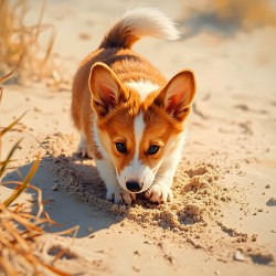 Proud Corgi Pup Admires Digging Achievement
