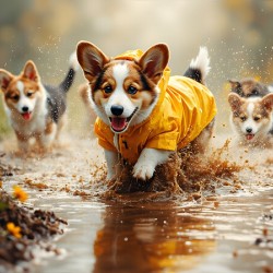 Corgi Puppy Ready For Rainy Day Adventure