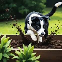 Border Collie Puppy Discovers Garden Bed