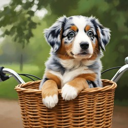 Happy Australian Shepherd Puppy Enjoys Bicycle Ride