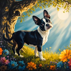 Sleepy Boston Terrier Puppy Rests After Shadow Adventure