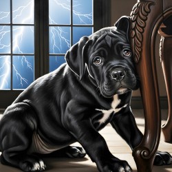 Cane Corso Puppy Seeks Shelter Under Table