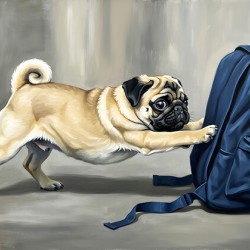 Pug Puppy Discovers Big Blue Backpack