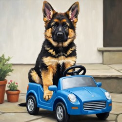 Sleepy German Shepherd Puppy In Car