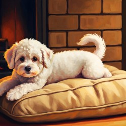 Bichon Frise Puppy Finds Perfect Fireplace Spot
