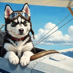 Husky Puppy Dreams Of Sky Adventures