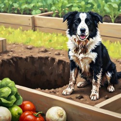 Guilty Border Collie Puppy Realizes Garden Mess