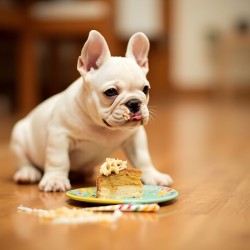 Satisfied French Bulldog Puppy Rests After Birthday Celebration