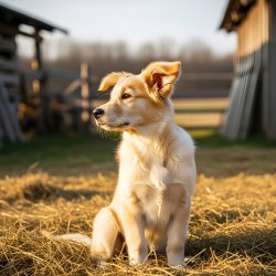 Sleepy Golden Retriever Puppy Rests In Cozy Haystack