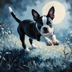 Boston Terrier Puppy Discovers Mysterious Nighttime Shadows