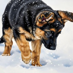 German Shepherd Puppy Discovers Fresh Snow