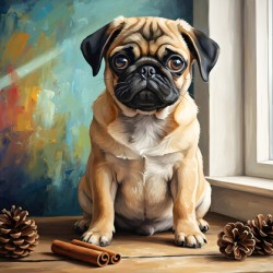 Contented Pug Puppy Enjoys Aromatic Discovery