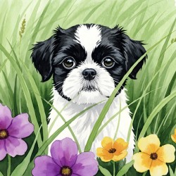 Shih Tzu Puppy Hiding In Tall Grass