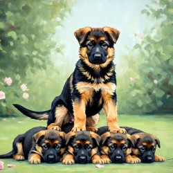 German Shepherd Puppy Reaches Top Of Puppy Pyramid