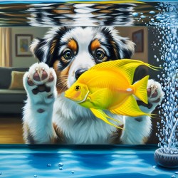 Australian Shepherd Puppy Discovers Amazing Fish Tank
