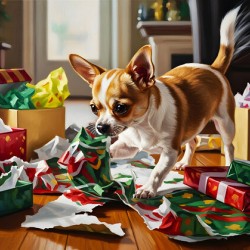 Chihuahua Puppy Discovers Christmas Morning Surprises