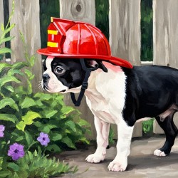 Boston Terrier Puppy Dreams Of Being A Brave Firefighter