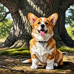 Content Corgi Puppy Dreams Under Tree Shade