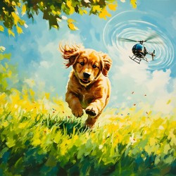 Exhausted Golden Puppy Rests After Helicopter Play