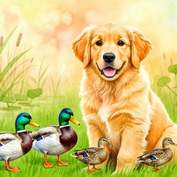 Golden Retriever Puppy Discovers The Pond