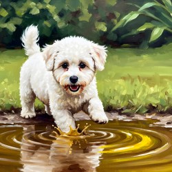 Bichon Frise Puppy Discovers Muddy Puddle