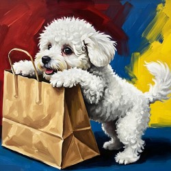 Bichon Frise Puppy Discovers Mysterious Shopping Bag