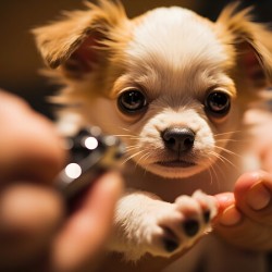 Chihuahua Puppy Waits For Nail Trimming Appointment