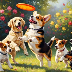 Pembroke Corgi Puppy Ready To Jump For Flying Frisbee