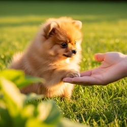 Happy Pomeranian Puppy After Learning Handshake