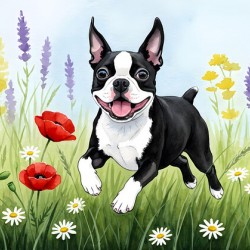 Boston Terrier Puppy Discovers Wildflower Meadow
