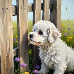Bichon Frise Puppy Discovers The Park Fence
